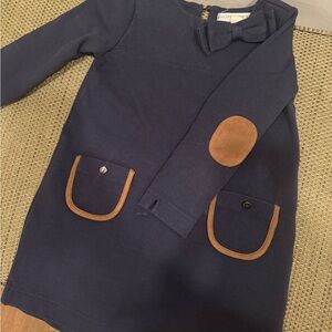 Stylish Navy Kids Dress with Brown Details